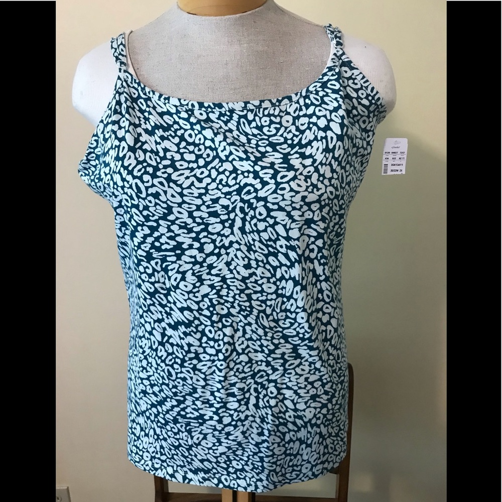 Teal/Off White Pattered Spaghetti Strap Tank Top